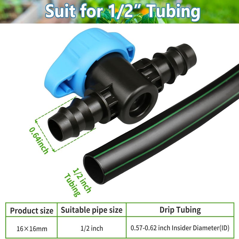 JAYEE Drip Irrigation Valve Tubing Fittings 1/2 inch, 4 Pcs Barbed Switch Valves Drip Line Parts for 1/2 Inch Drip Irrigation Tubing (.570-.620" ID), Shut Off On Water Flow for Sprinkler Systems - Image 2